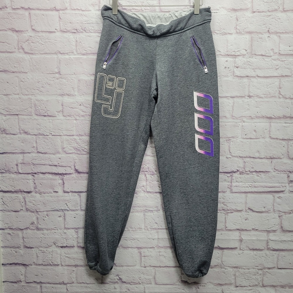 Lorna Jane Gray Jogger Sweatpants Womens XS Logo Zip Pockets Sporty Activewear